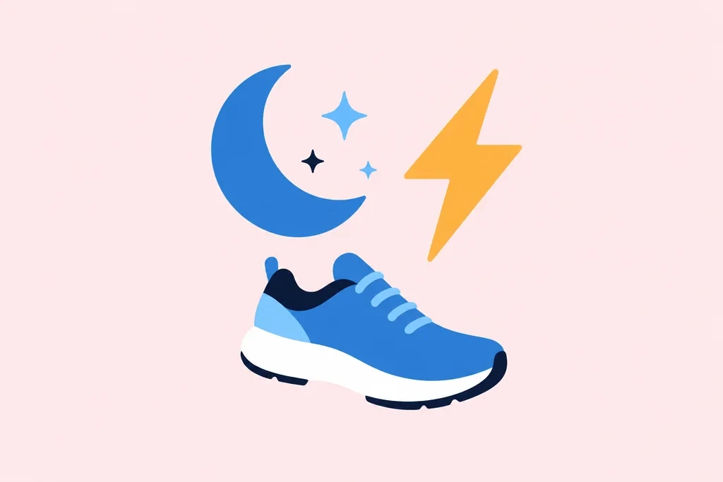 A moon, a lightning bolt and a running shoe